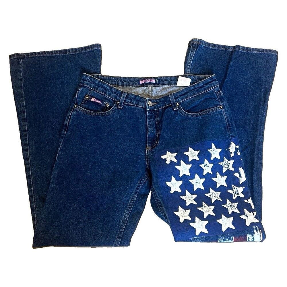 Y2K Bubblegum Bootcut Dark Wash Denim Jeans Stars USA 11/12 bimbo core festival